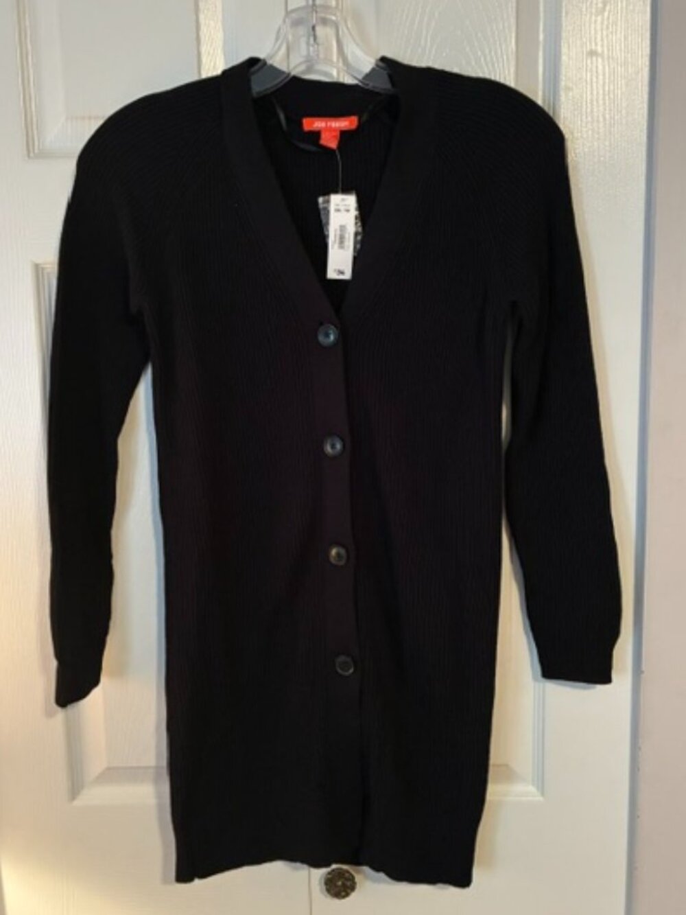 NWT Size XS Joe Fresh Black Ribbed Long Button Front Cardigan Tunic (or Dress)